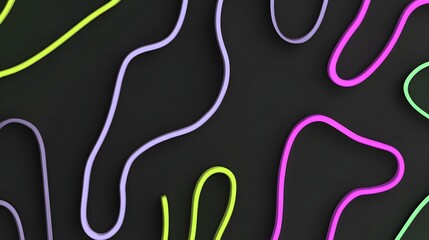 Obraz premium Neon lines bending across black wall with blur zone for overlay 
