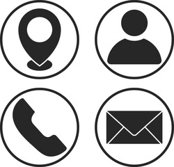 Contact icon collection. Web communication icons. Contact icons phone, call, location. Business card contact information icon
