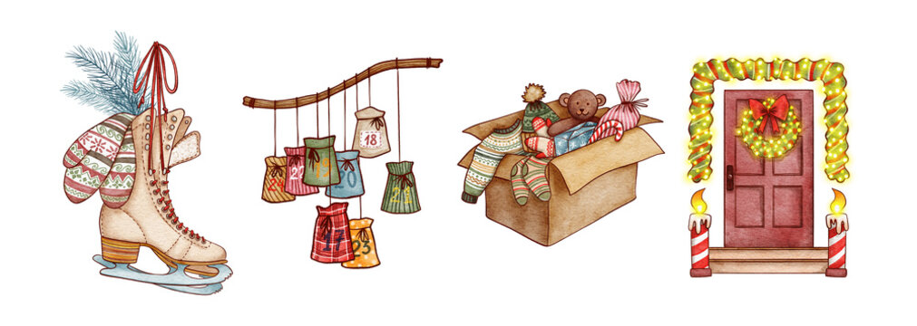 Christmas activities clip art. Christmas bucket list ilustrations. Hand drawn Christmas clip art. Christmas check list.