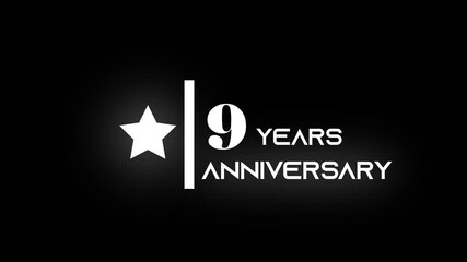 Clean 9 Year Anniversary Celebration Title Animation in White on Dark Background.