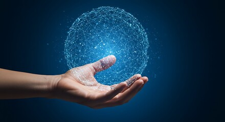 Connected Sphere in Hand Glowing Blue Futuristic Concept
