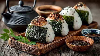 Traditional japanese onigiri rice balls high resolution picture