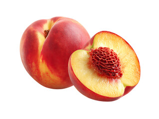 Ripe peach fruit isolated with soft shadows on white background. 