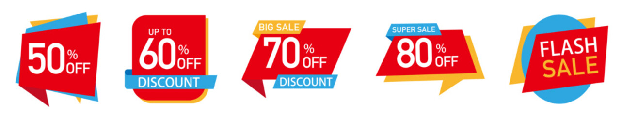 Colorful Discount Sale Banner Vector Set with Percentage Off and Flash Sale