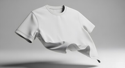 White T-Shirt Floating in Midair on Light Gray Background