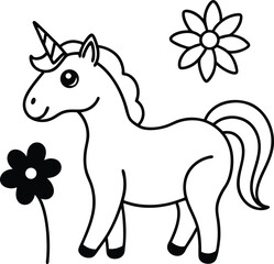 cute unicorn rainbow mane floral illustration on transparent