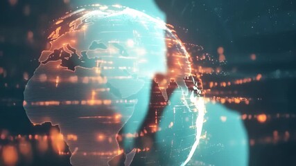 Globe surrounded by digital connections symbolizing data processing in a global network, globe and data processing over network of connections - Powered by Adobe