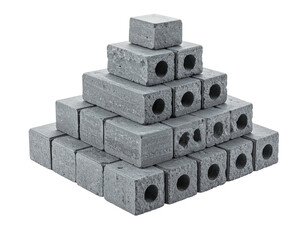 Gray miniature building blocks arranged in a pyramid shape