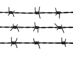 Three rows of dark barbed wire against a black background