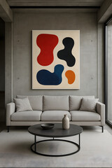 Modern minimalist living room with abstract art