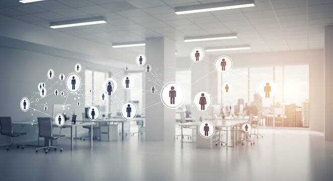 Modern Office Network:  Connected Employees, Serene Workspace - Powered by Adobe