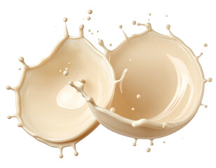 Two overlapping creamy liquid splashes, beige/tan color, isolated on white background