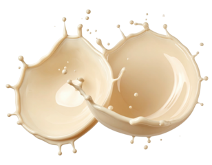 Two overlapping creamy liquid splashes, beige/tan color, isolated on white background