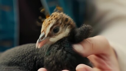 Tiny chick held gently in a hand