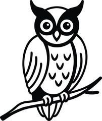 detailed owl perched patterned branch illustration on transparent