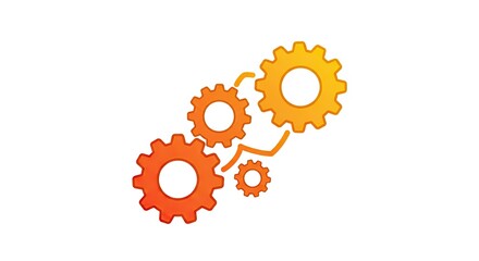 A group of interconnected gears with a gradient of orange and yellow, symbolizing teamwork and mechanical processes.