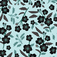 Seamless vector pattern with hand drawn groovy vintage flowers. Perfect for textile, wallpaper or print design. 
