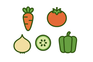 Vibrant colorful collection of fresh healthy organic vegetables including carrot tomato onion cucumber and bell pepper