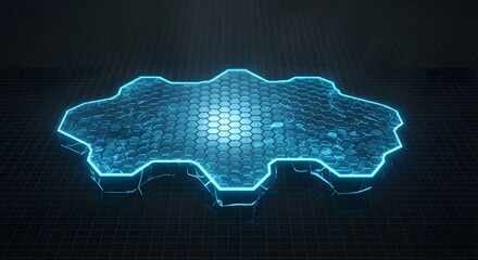 Futuristic cloud computing platform with glowing blue hexagon pattern design