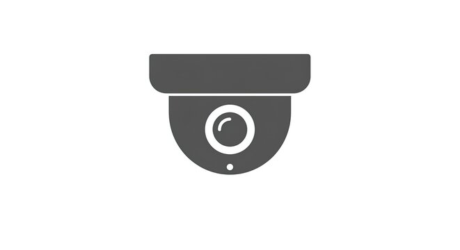 Simple gray icon of a dome security camera, representing surveillance and safety and modern monitoring technology.