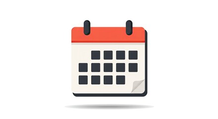 A simple, flat illustration of a calendar with a red top and a white background.