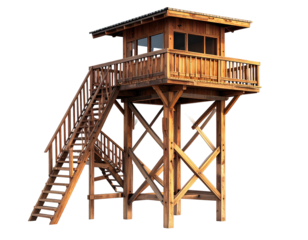 Wooden observation tower with stairs and a small upper deck
