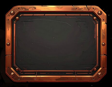 Ornate, dark-edged metal frame, empty, game interface