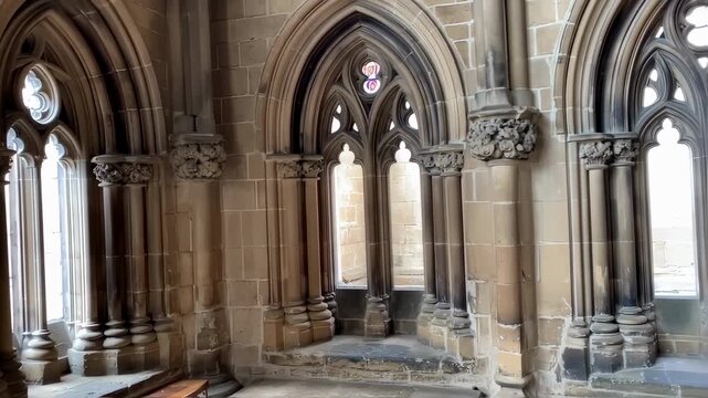 Ornate stonework with arched windows