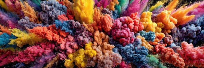 Colorful Explosion of Powder Particles Filling the Air in Vibrant Hues During a Festive Celebration, Showcasing a Lively Atmosphere