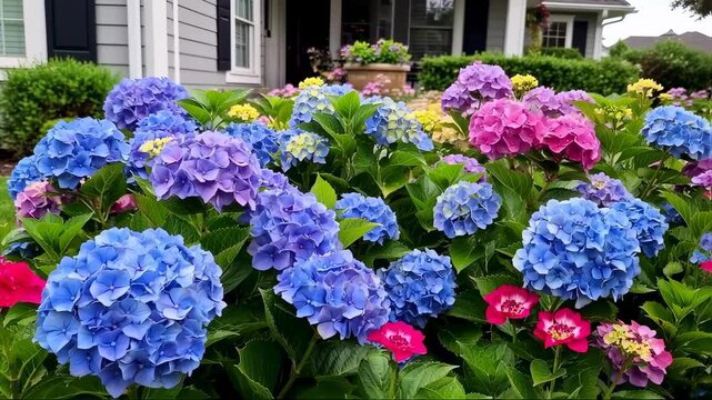 Vibrant hydrangeas in a garden setting