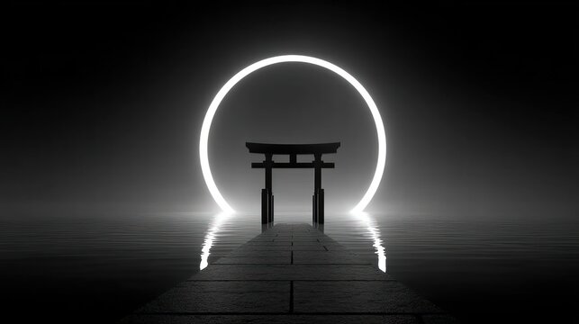 Japanese torii gate neon circle