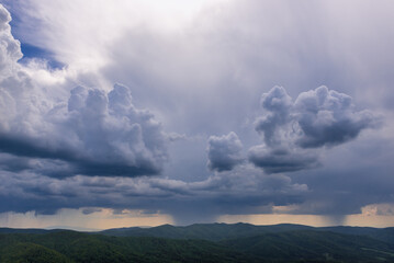 Clouds over Bieszczady Mountains in Poland, view from Wetlina Hiking Trail