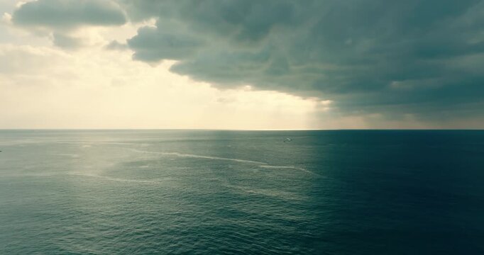 Aerial view scene of sunset over the sea sky horizon
