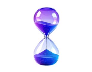 A vibrant hourglass with gradient purple and blue sand