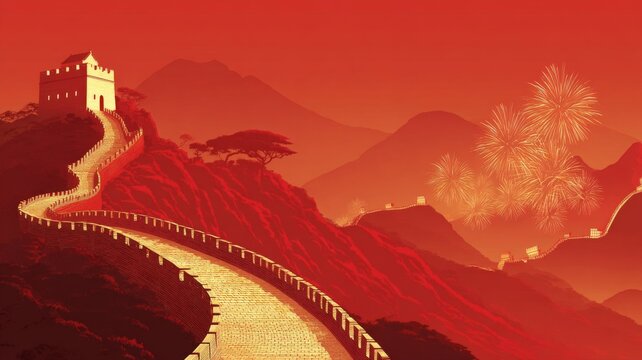 Chinese Style Wan Li Great Wall Festival Celebration Background