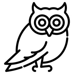 Owl. This is a vector single icon with a dashed line style. It is suitable for various purposes, including website design, mobile app design, and logo design.