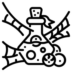 Potion bottle. This is a vector single icon with a dashed line style. It is suitable for various purposes, including website design, mobile app design, and logo design.