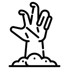 Zombie hand rising. This is a vector single icon with a dashed line style. It is suitable for various purposes, including website design, mobile app design, and logo design.