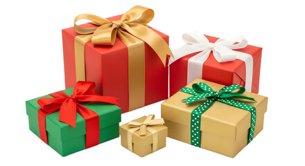 Obraz premium Colorful Gift Boxes with Decorative Ribbons and Bows Isolated on White Background