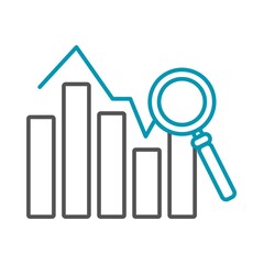 Business graph with magnifying glass icon