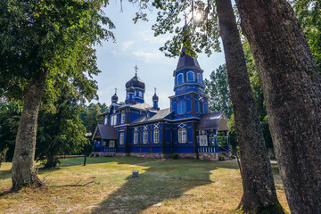 Traaditional wooden Orthodox church of Protection of the Mother of God in Puchly, small village in Podlasie region of Poland