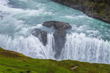 Gullfoss waterfall canyon in southwestern part of the Iceland
