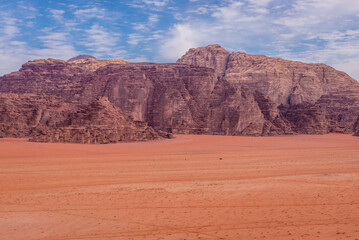 View from so called Red Sand Dune in Wadi Rum also known as Valley of light or Valley of sand in Jordan