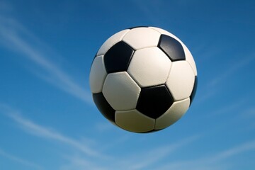Soccer Ball Flying in Blue Sky