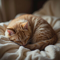 cat sleeping on the bed