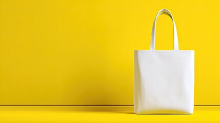 White tote bag on a yellow background