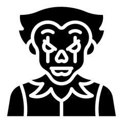Clown. This is a vector single icon with a solid style. It is suitable for various purposes, including website design, mobile app design, and logo design.