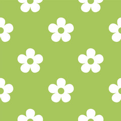 Vector illustration of a seamless floral pattern featuring white flowers on a green background. Perfect for textiles, wallpapers, and digital designs, offering a fresh and minimalist look.