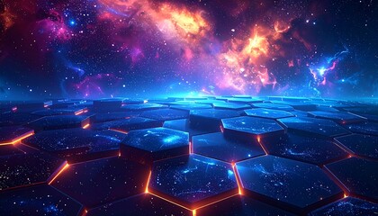 Futuristic hexagon landscape in space