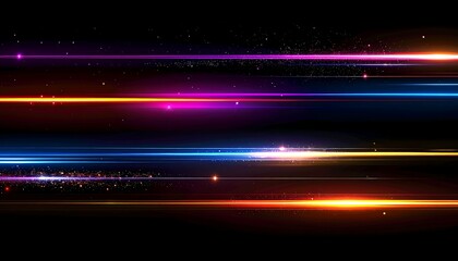 Fototapeta premium Dynamic vibrant light trails on dark background illustrating speed and data flow for modern technology concepts